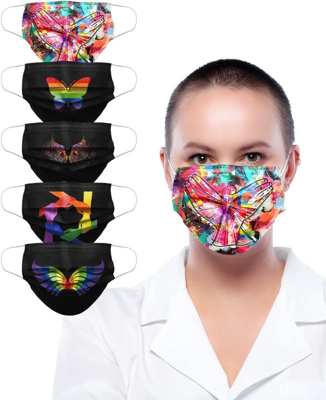 Photo 1 of 2 PACK: MicroBeats Disposable Face Mask Individually Wrapped, 3-ply Protection with LGBT Fashion Design Breathable Mouth Cover for Adults 50 Pack
