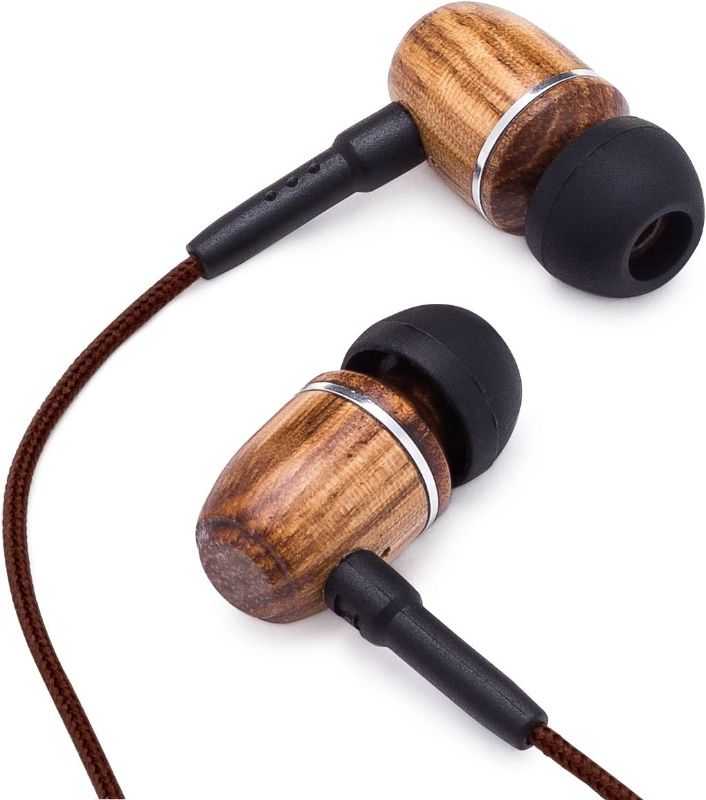 Photo 1 of Onyx Genuine Wood Wired in-Ear Headphones with Sound Isolation and Built-in Microphone (Brown)
