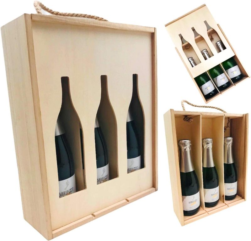 Photo 1 of 2 Pack Wine Box - Tripple Mini Wine Coke Soda Bottle Wood Storage Gift Box with Handle for Birthday Party, Housewarming, Wedding, Anniversary, Celebrations, Parties, | Unfinished wood
