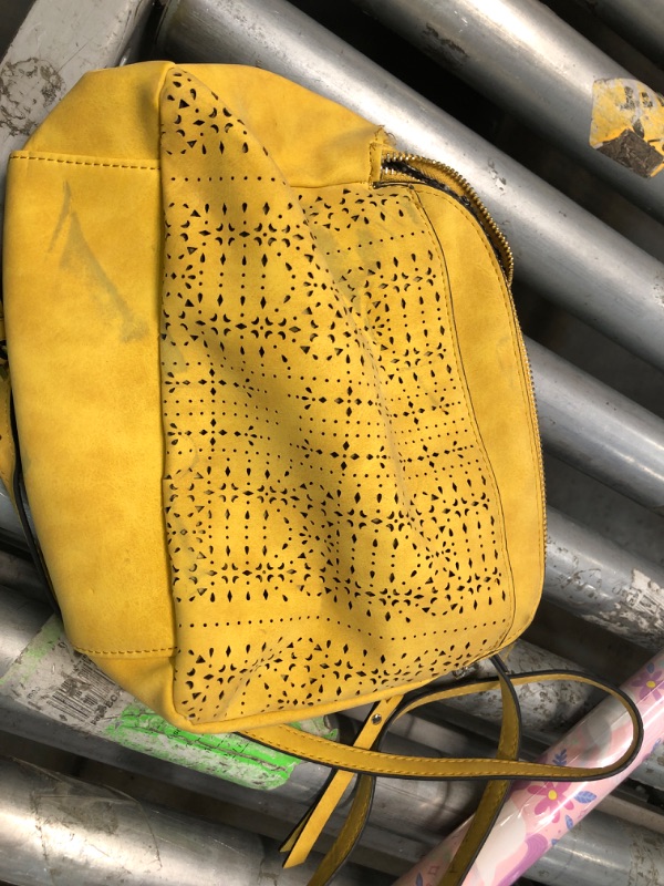 Photo 2 of VR NYC Mosaic Design Laser Cut Double Zip Compartment Crossbody Bag - Honey Yellow

