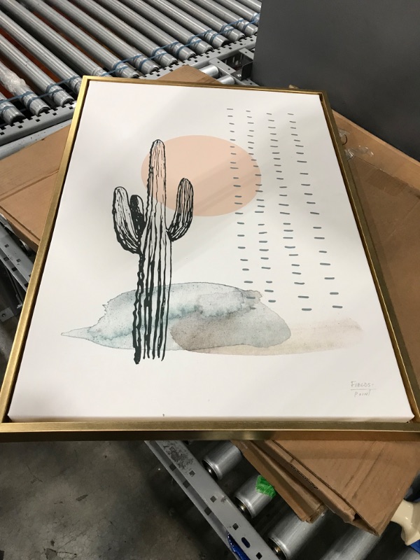 Photo 1 of 23" x 33" Sylvie Desert Cactus Framed Canvas by Statement Goods Gold - Kate & Laurel All Things Decor

