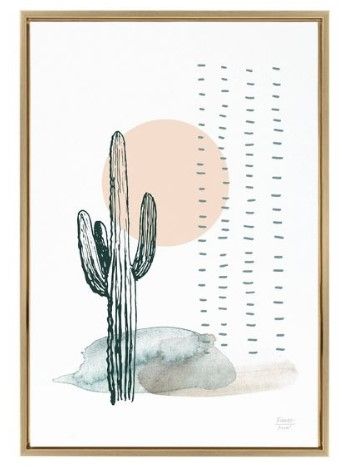 Photo 1 of 23" x 33" Sylvie Desert Cactus Framed Canvas by Statement Goods Gold - Kate & Laurel All Things Decor

