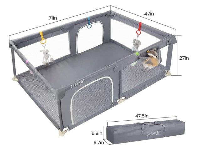 Photo 1 of Baby Playpen Dripex Play Pens for Babies and Toddlers, Safety Play Yard Portable Baby Fence Extra Large Anti-Fall Play Area with 5 Handlers, Safety Gates (Little Dark Grey?
