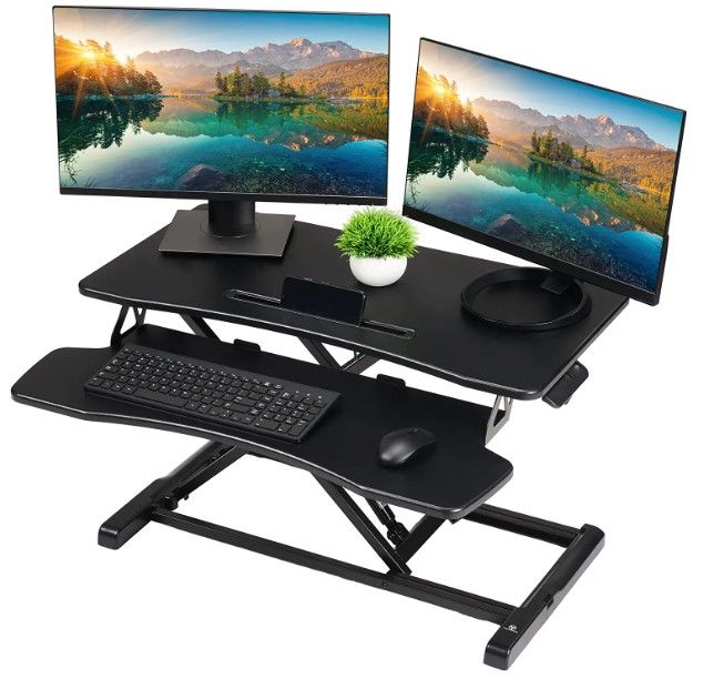 Photo 1 of TechOrbits Standing Desk Converter-32-inch Height Adjustable, MDF Wood, Sit Riser-Black, 32"
