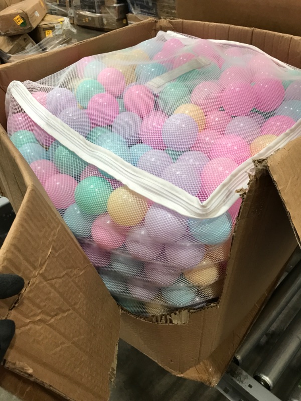 Photo 2 of Amazon Basics BPA Free Crush-Proof Plastic Ball Pit Balls with Storage Bag, Toddlers Kids 12+ Months, 6 Pastel Colors - Pack of 1000
