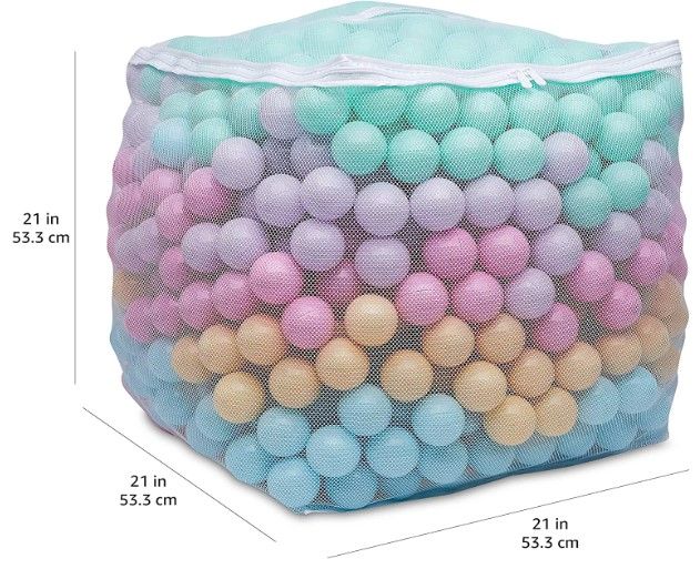 Photo 1 of Amazon Basics BPA Free Crush-Proof Plastic Ball Pit Balls with Storage Bag, Toddlers Kids 12+ Months, 6 Pastel Colors - Pack of 1000
