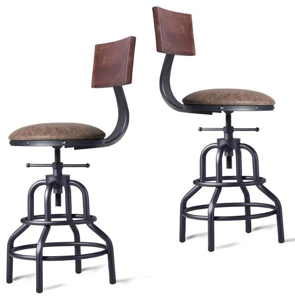 Photo 1 of Adjustable Swivel Kitchen Counter Stool with Arc-Shaped Backs-20.47"-25.59" Tall Rustic Farmhouse Industrial Barstools Set of 2 Breakfast Dining Cafe Bar Stool,Black Metal Brown PU Leather,Welded Base (Height adjustable, ranges from 20.47"-25.59")
