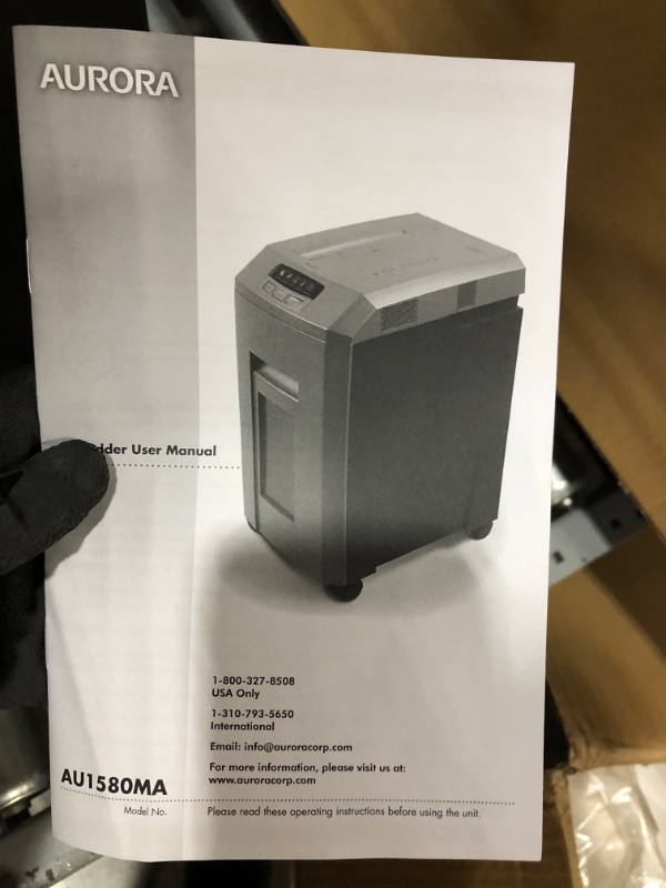Photo 1 of Aurora AU1580MA Professional Grade High Security 15-Sheet Micro-Cut Paper/ CD and Credit Card Shredder, 60 Minutes Continuous Run time
