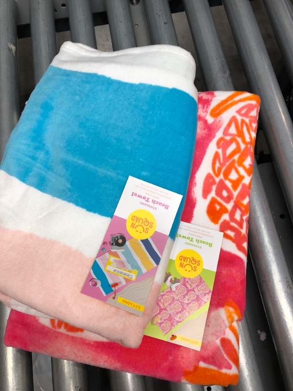 Photo 1 of 2 Sets of Beach Towels - Wavy Striped and Pineapple 