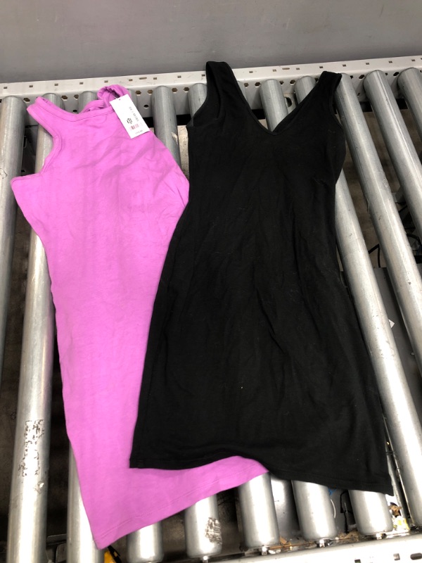 Photo 1 of 2 Sets of Women's Sleeveless Knit Bodycon Dress, Vibrant Purple and Black Size S/M
