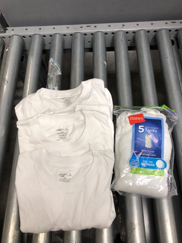 Photo 1 of 2 Packs of Assorted Men's White Tee Size S and Boys White Tank Top Size XL Kids