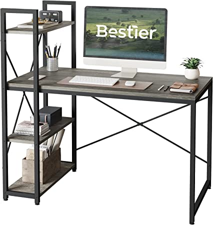 Photo 1 of Bestier Computer Desk with Shelves - 47 Inch Home Office Desks with Bookshelf for Study Writing and Work - Plenty Leg Room and Easy Assemble, Gray
