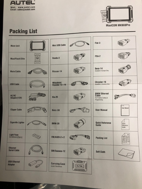 Photo 10 of Autel MaxiCom Smart Diagnostics Model MaxiCom MK908Pro *Missing BENZ-14 Adaptor (Only Sold in Europe) and Chang'an Adaptor*