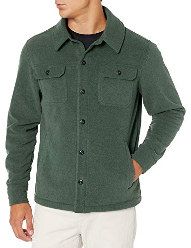 Photo 1 of Amazon Essentials Men's Long-Sleeve Polar Fleece Shirt Jacket Dark Green Size M