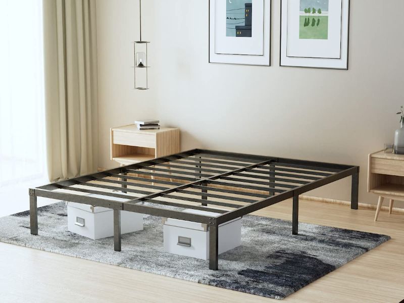 Photo 1 of 14 Inch Metal Platform Bed Frame Easy Assembly Mattress Foundation/Heavy Duty Steel Slat/Anti-Slip/Noise Free/Box Spring Replacement,Queen
