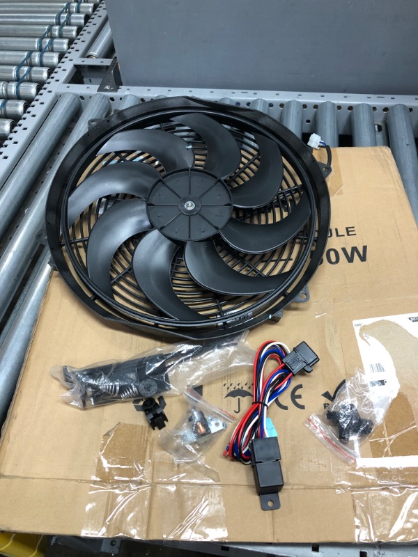 Photo 2 of A-Team Performance - Radiator Electric Cooling Fan 16inch Heavy Duty - 12V Wide Curved 16" 8 Blades Thermostat Kit - 3000 CFM Reversible Push or Pull with Mounting Kit
