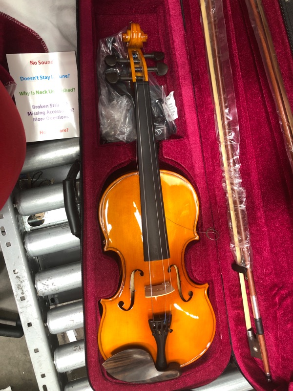 Photo 3 of ?Mendini by Cecilio Violin Instrument – MV400 Size 4/4 Acoustic Violin with Bow, Case, Tuner, Metronome & Extra Strings, Kids & Beginner Violin, ?Maple Varnish, Full Size Violin
