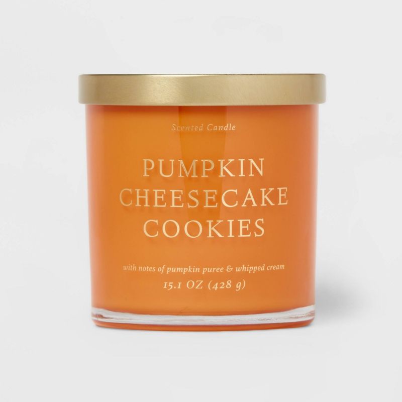 Photo 1 of 15.1oz Pumpkin Cheesecake Cookies Solid Color Glass Candle Orange - Opalhouse™ - 2 PACK
