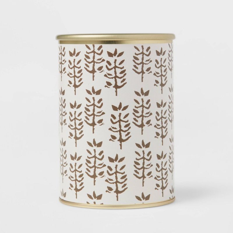 Photo 1 of 14oz Gold Tin with Sedra Print Wrap Label Leather + Embers Woodwick Candle Gold - Threshold™
