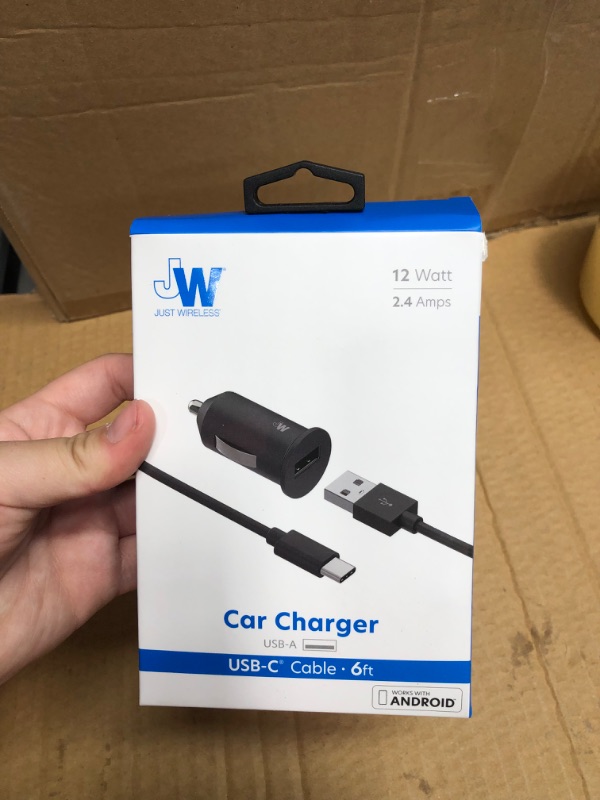 Photo 2 of Just Wireless 2.4A/12W 1-Port USB-A Car Charger with 6' TPU USB-C to USB-A Cable - Black

