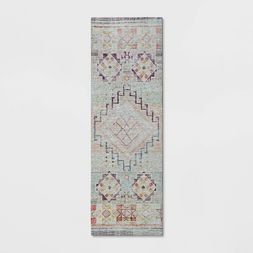 Photo 1 of 2'4"x7' Runner Distressed Geo Persian Style Rug Blush - Opalhouse™