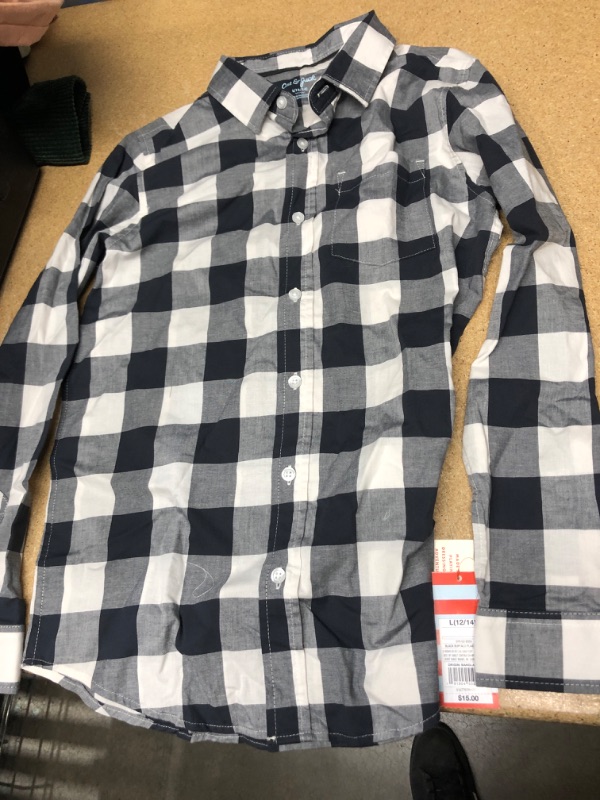 Photo 1 of Boys' Button-Down Stretch Woven Ong Seeve Shirt - Cat & Jack™ LARGE.
