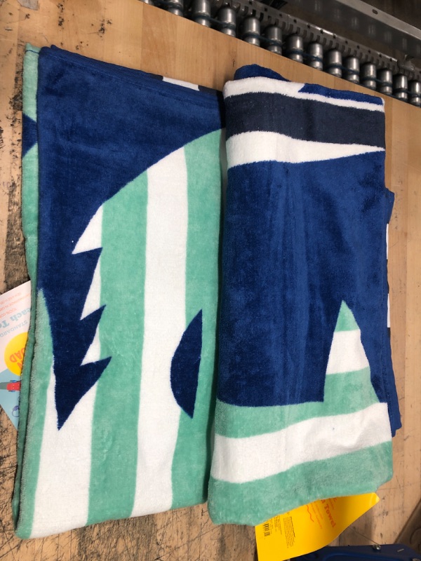 Photo 2 of 2 pack ---Shark Striped Printed Beach Towel Blue - Sun Squad™
