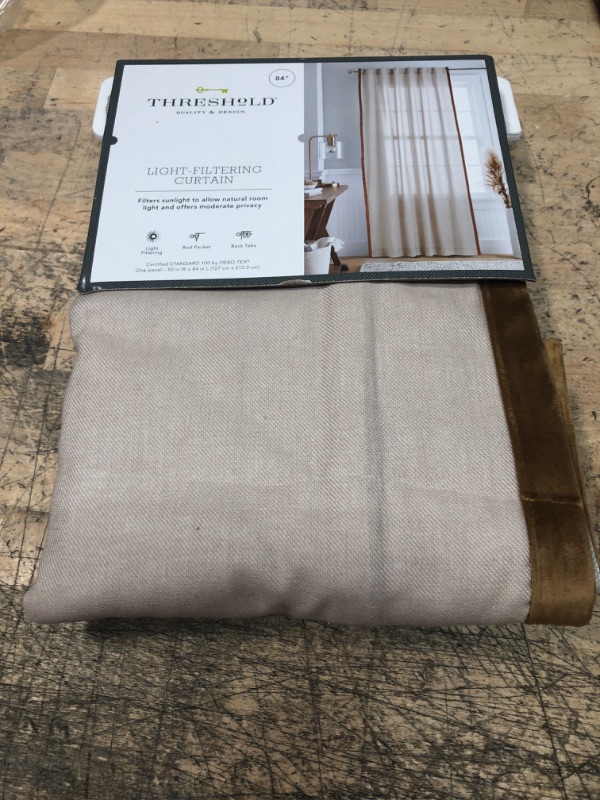 Photo 1 of 1pc 50"x84" Light Filtering Marlow Velvet Trim Window Curtain Panel Caramel - Threshold