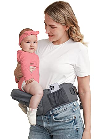 Photo 1 of Baby Hip Carrier, BABYMUST Toddler Hip Carrier for Baby Child with Adjustable Long Waistbands, Various Pockets, and Ergonomic No-Slipped Seat Perfect for 8-66lbs All-Seasons Grey
