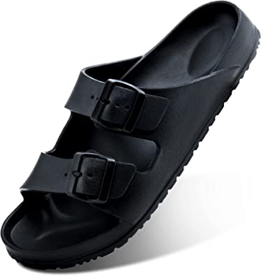 Photo 1 of 9.5----Temi Mens Slides Adjustable Slip on Sandals,Summer Beach Pool Shower EVA Sandals for Men,Double Buckle Lightweight Comfy Waterproof Flat House Slippers for Men Size
