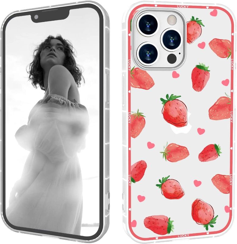 Photo 1 of Compatible with iPhone 13 Case Red Strawberry Cute Pattern, Soft TPU iPhone 13 Case for Girls Women Cute AestheticsiPhone 13 6.1 inch (Cute Strawberry #)
