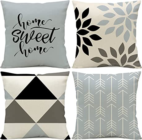 Photo 1 of 2 PACKS ----Pillow Covers 18x18 Set of 4, Modern Sofa Throw Pillow Cover, Decorative Outdoor Linen Fabric Pillow Case for Couch Bed Car 45x45cm (Gray, 18x18,Set of 4)
