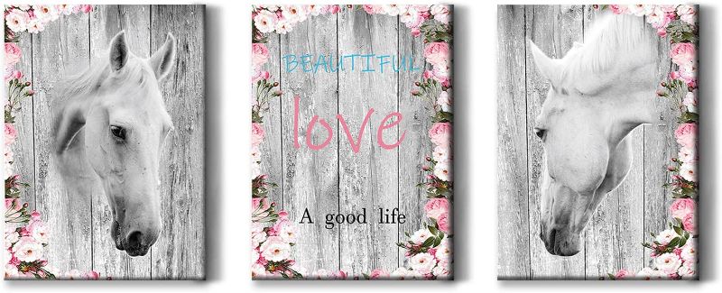 Photo 1 of 3 Pcs Horse Picture Wall Decor Frame Canvas Wall Art Rustic Horse Print for Wall Decor Aesthetic Wall Paintings for Living Room Bedroom Kitchen Living Room Bathroom Wall Decorations 12 x 16 Inch
