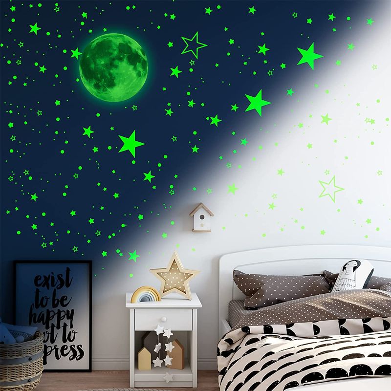 Photo 1 of 3 pack - 1049 PCS Glow in The Dark Stars for Ceiling, Glow in The Dark Stars and Moon Wall Decals, Kids Wall Decors, Perfect for Kids Nursery Bedroom Living Room
