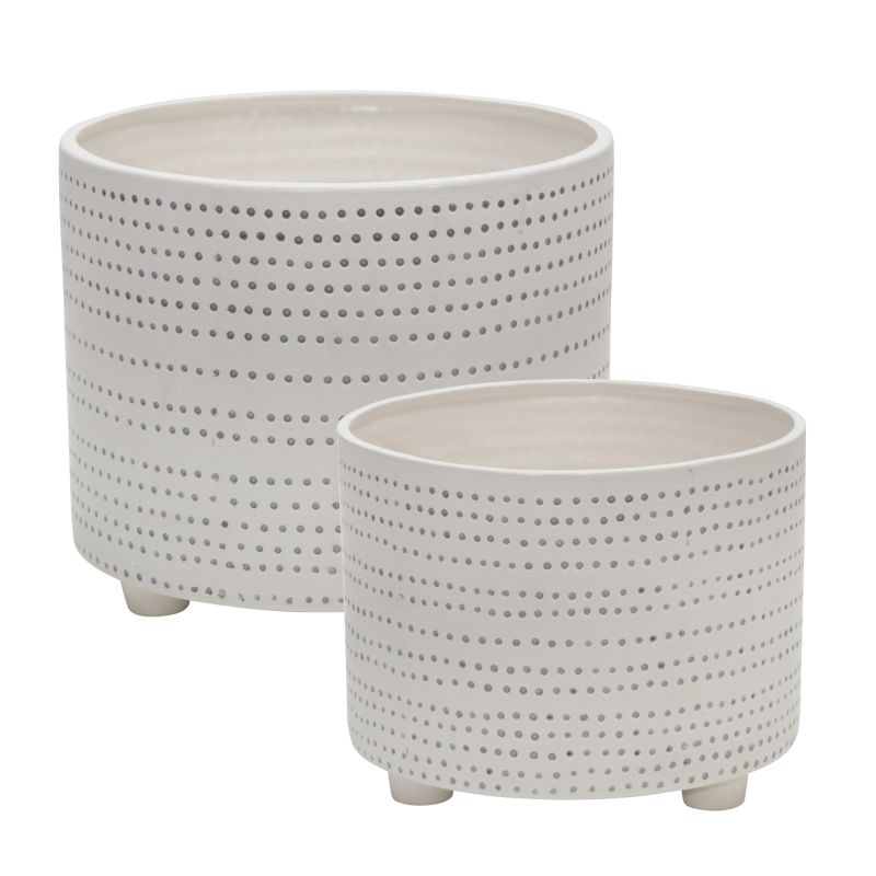 Photo 1 of ** ONLY THE SMALL ONE** Set of 2 Ceramic Footed Planter with Dots Ivory - Sagebrook Home
