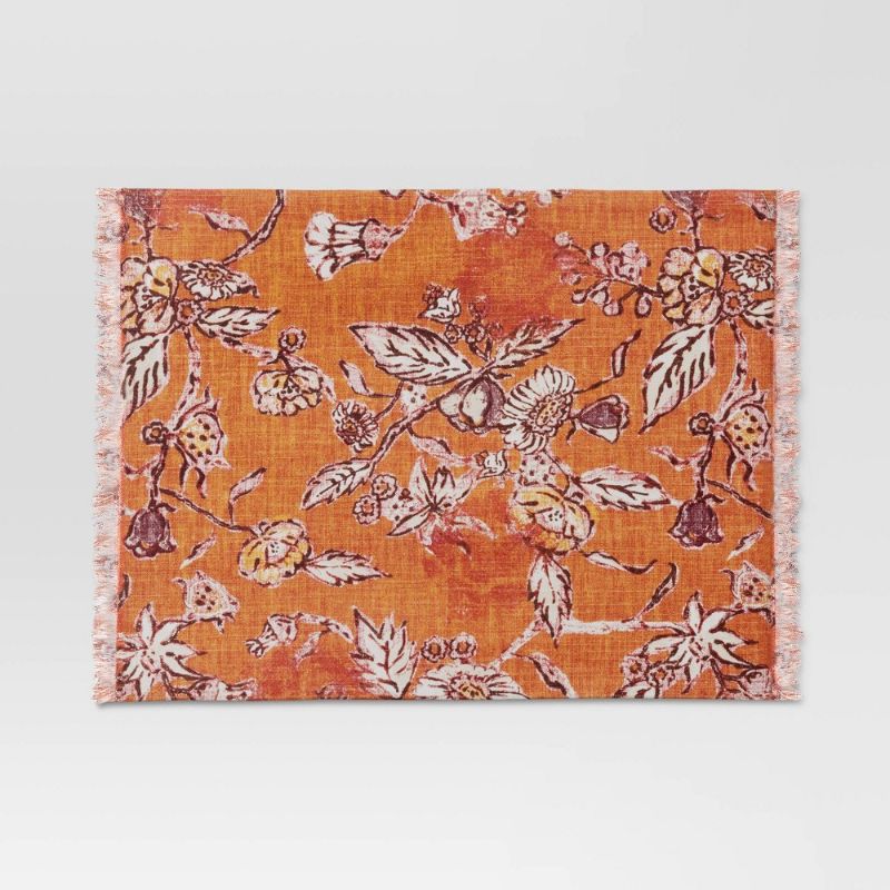 Photo 1 of ***4 Pack*** Cotton Flower Printed Fused Placemat Orange - Threshold
