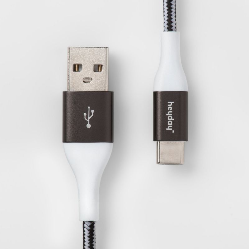 Photo 1 of Heyday USB-C to USB-a Braided Cable 6ft - Black/White/Gunmetal, Black/White/Grey
