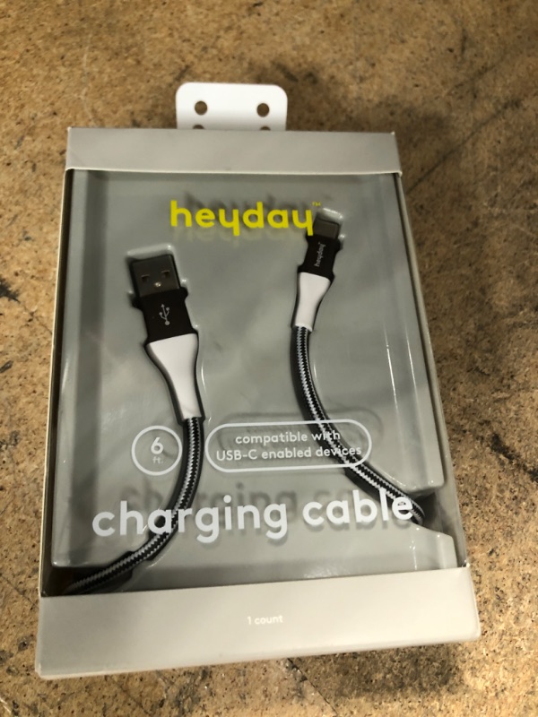 Photo 2 of Heyday USB-C to USB-a Braided Cable 6ft - Black/White/Gunmetal, Black/White/Grey
