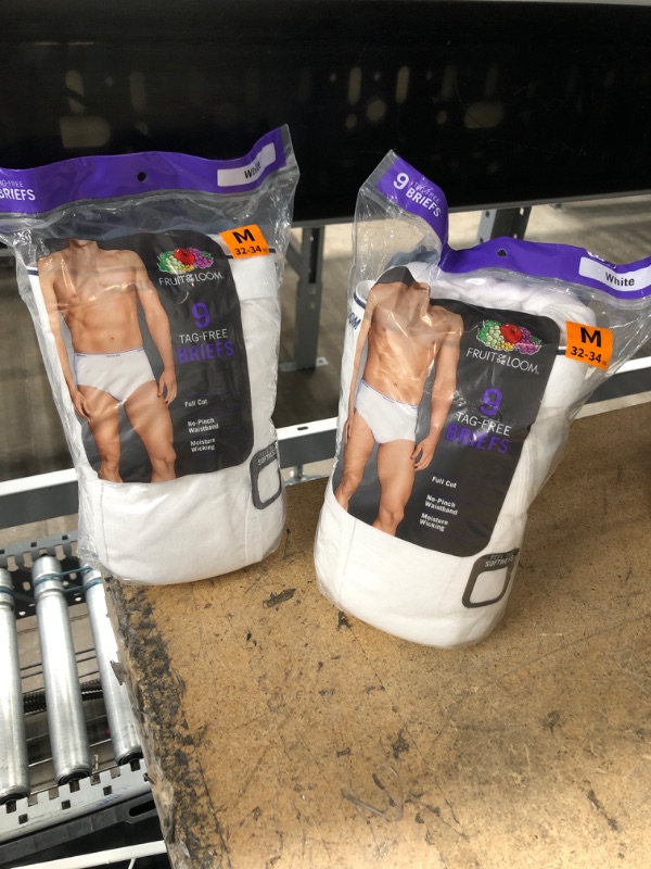 Photo 2 of ***Size: Medium, 2 pack*** Fruit of the Loom Men S Cotton White Briefs Super Value 9 Pack
