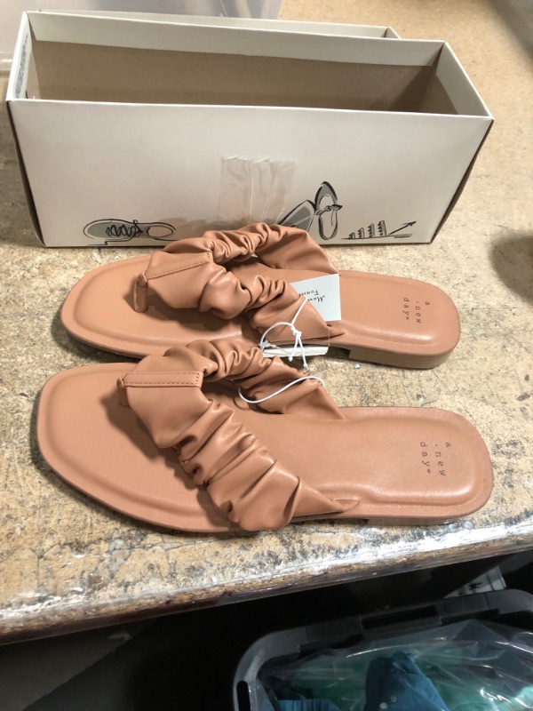 Photo 2 of A New Day Women's Blossom Scrunched Flip Flop Sandals Tan Size 9 