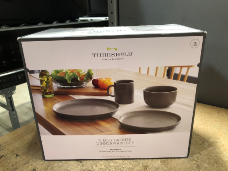 Photo 2 of 16pc Stoneware Tilley Dinnerware Set Gray - Threshold™
