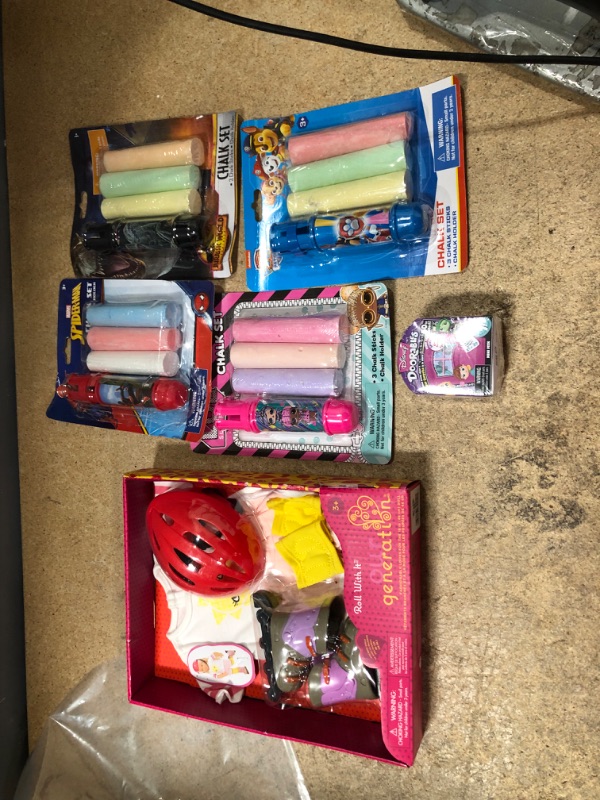 Photo 1 of bundle of 6 kids toys 
doll clothes, chalk (4) and doorables 