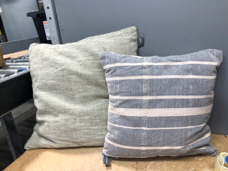 Photo 2 of 2 THROW PILLOW SET
Oversized Chambray Square Throw Pillow with Lace Trim - Threshold™ Designed with Studio McGee
AND
Woven Striped Throw Pillow - Threshold™ Designed with Studio McGee
