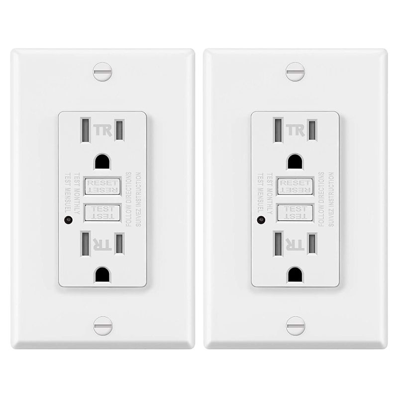 Photo 1 of 2 Pack - ELECTECK 15A/125V Tamper Resistant GFCI Outlet, Decorator GFI Receptacle with LED Indicator, Residential and Commercial Grade, ETL Certified
