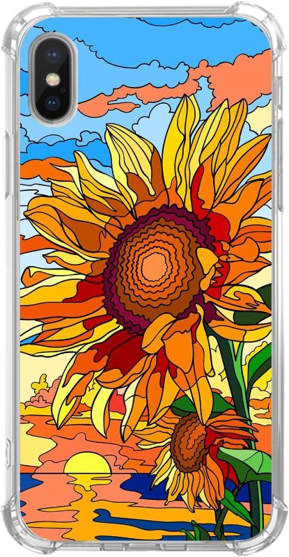 Photo 1 of Retro 70s Sunflower Sunset/Sunrise Pattern Case Compatible with iPhone Xs/iPhone X, Abstract Sunflowers Print Art Case for Girls Women Boys Men, Trendy TPU Bumper Case for iPhone Xs/iPhone X