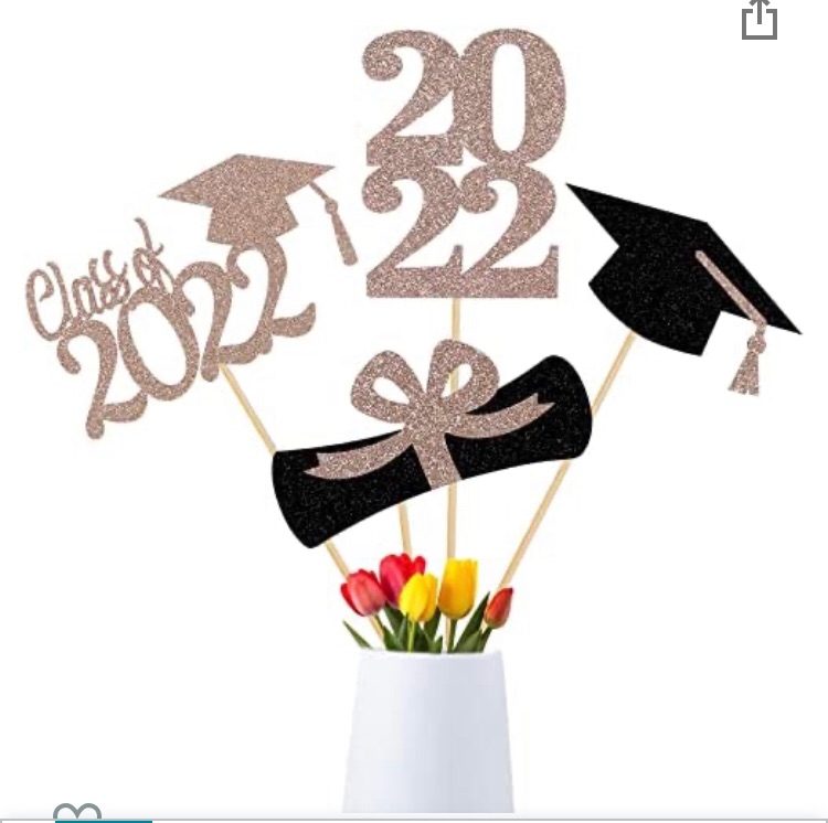 Photo 1 of  2 PACKS!! Rose Gold Graduation Table Centerpieces Sticks, Graduation Party Centerpieces for Tables 2022 Rose Gold, Class of 2022 Table Toppers for 2022 Graduation Table Decorations - 24 Pieces