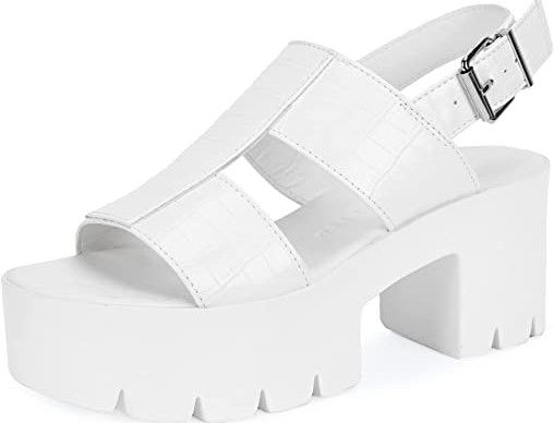 Photo 1 of (Size: 8) KEIIYJ Women's Platform Open Toe Croc Cut Out Chunky Block Heel Sandals
