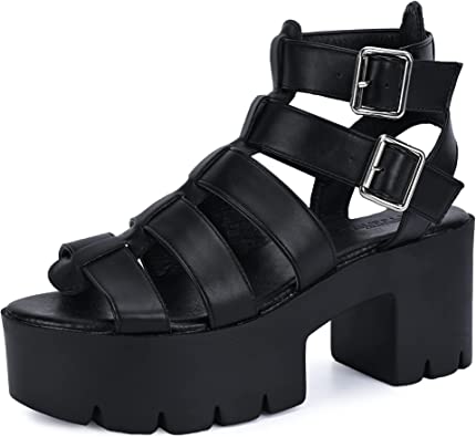 Photo 1 of (Size: 6) KEIIYJ Women's Chunky Gladiator Block Heel Platform Sandals