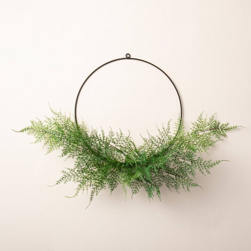 Photo 1 of 18" Asymmetrical Faux Fern Wire Wreath - Hearth & Hand™ with Magnolia
