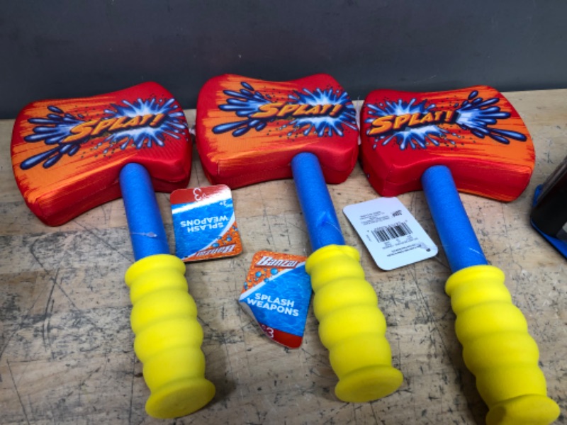 Photo 2 of  BUNDLE OF 3 Aqua Splash Weapon Axe Banzai Water Splat Swimming Pool Toy Box Foam 12.50in 3+